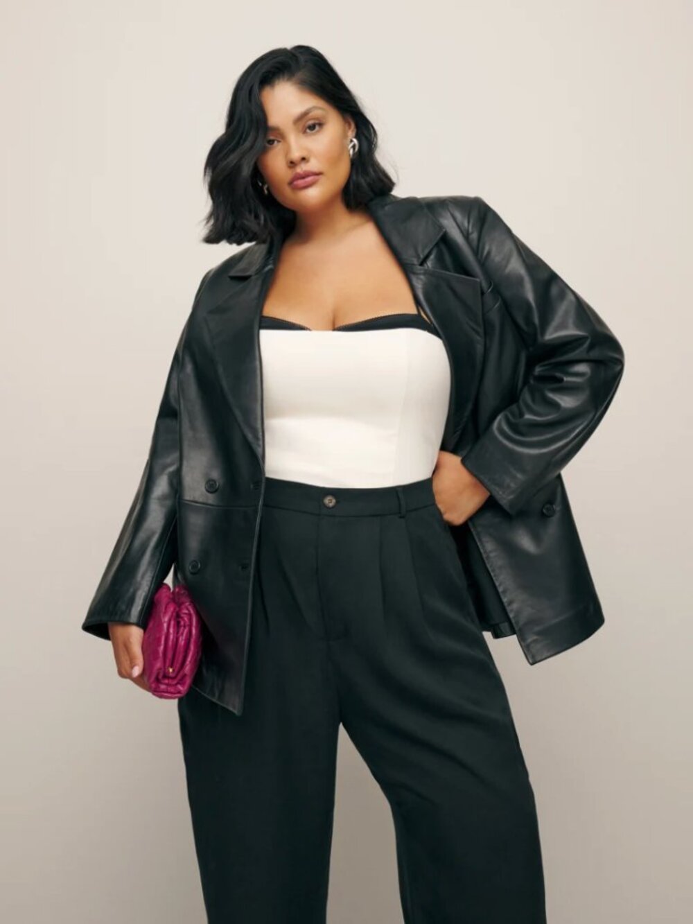 NWT REFORMATION Veda Dalia Relaxed Leather Blazer Es, Black Leather, size 1X